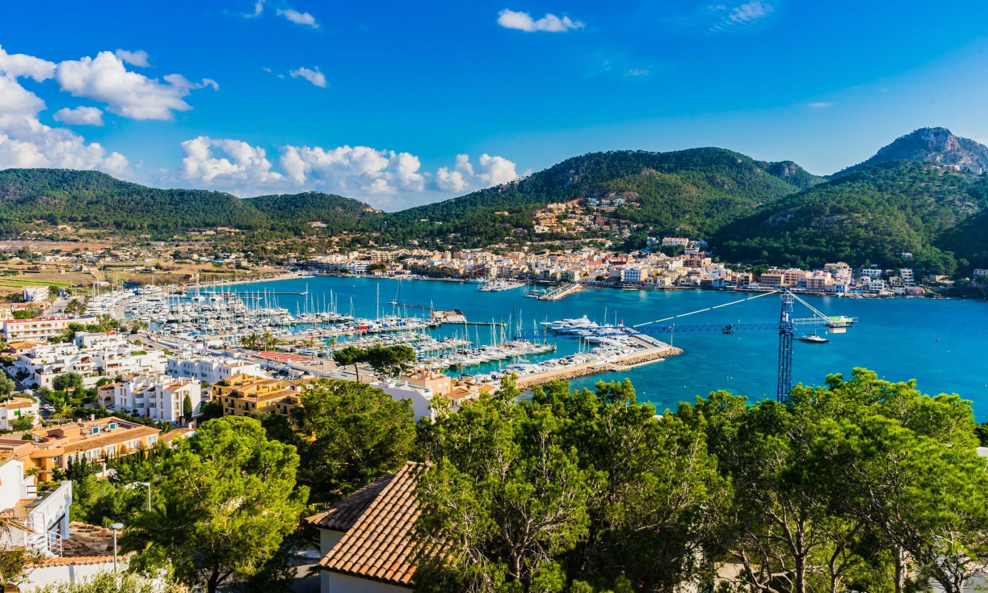 Port d'Andratx: the harbour, the boats and the homes on the hills